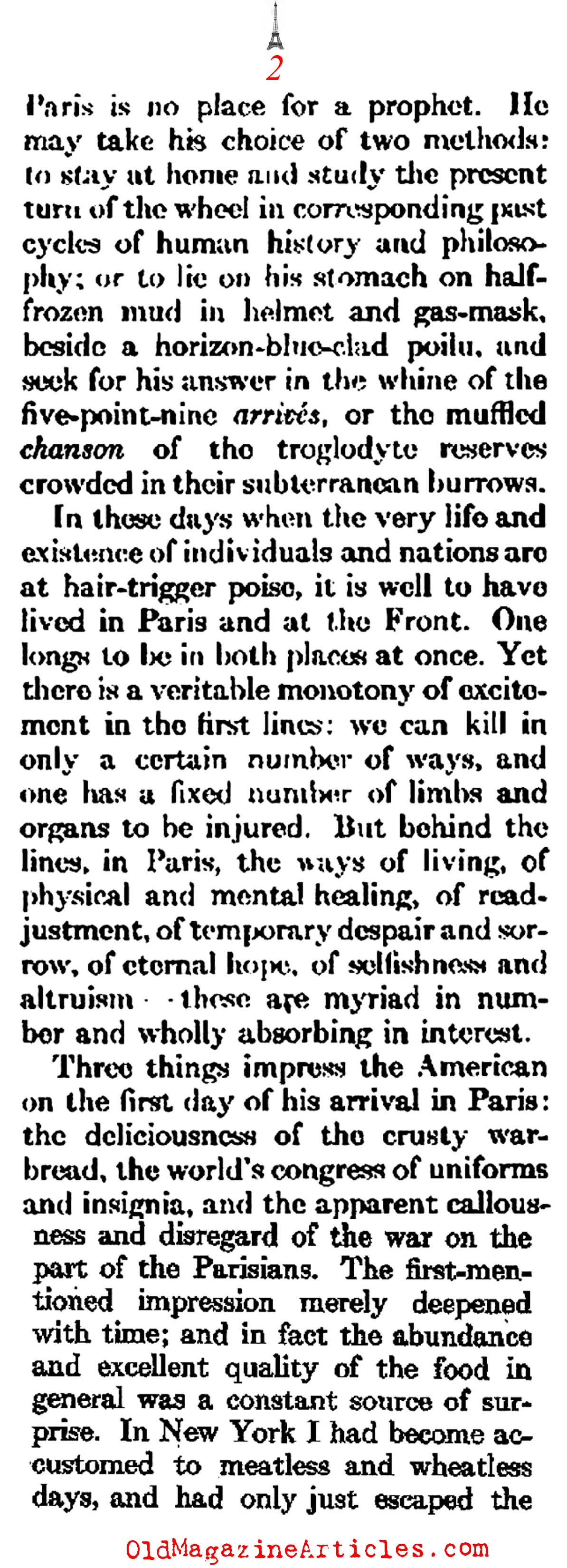 The Atmosphere of W.W. I Paris   (Atlantic Monthly, 1918) 